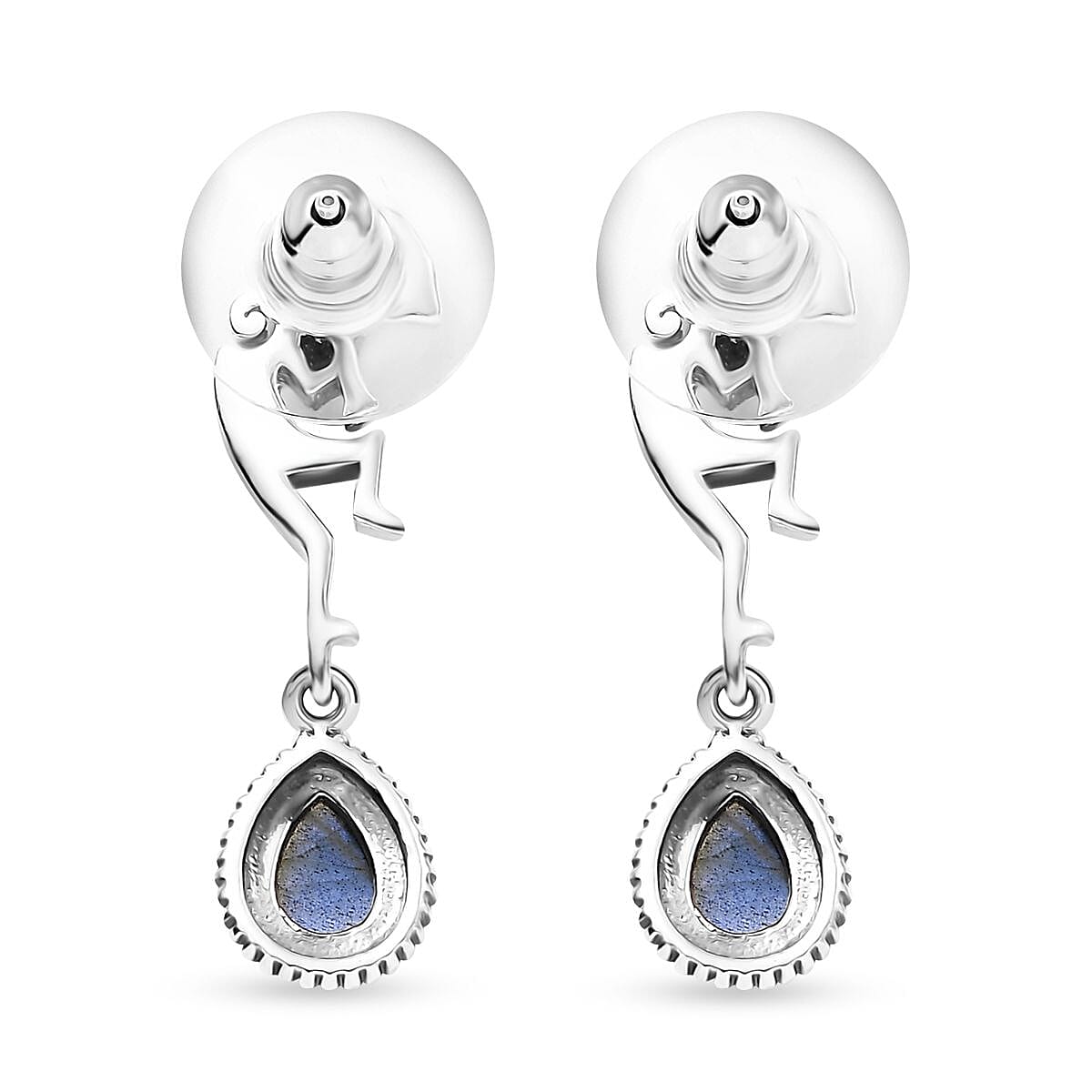 D'Joy Artisan Crafted Malagasy Labradorite 1.85 ctw Kokopelli Earrings in Sterling Silver