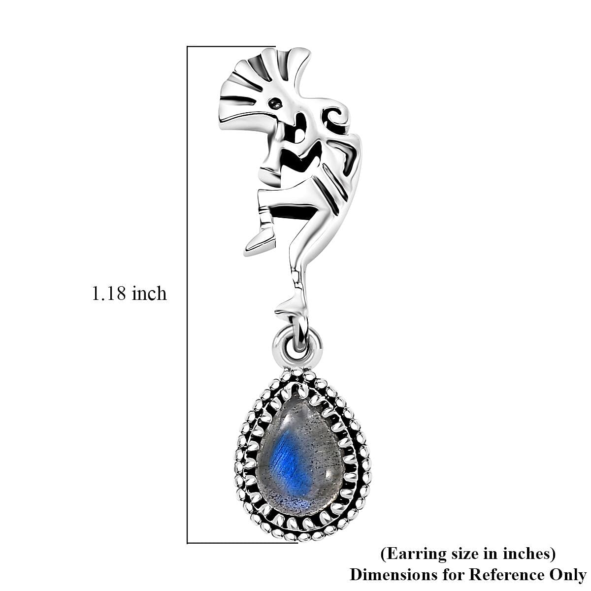 D'Joy Artisan Crafted Malagasy Labradorite 1.85 ctw Kokopelli Earrings in Sterling Silver