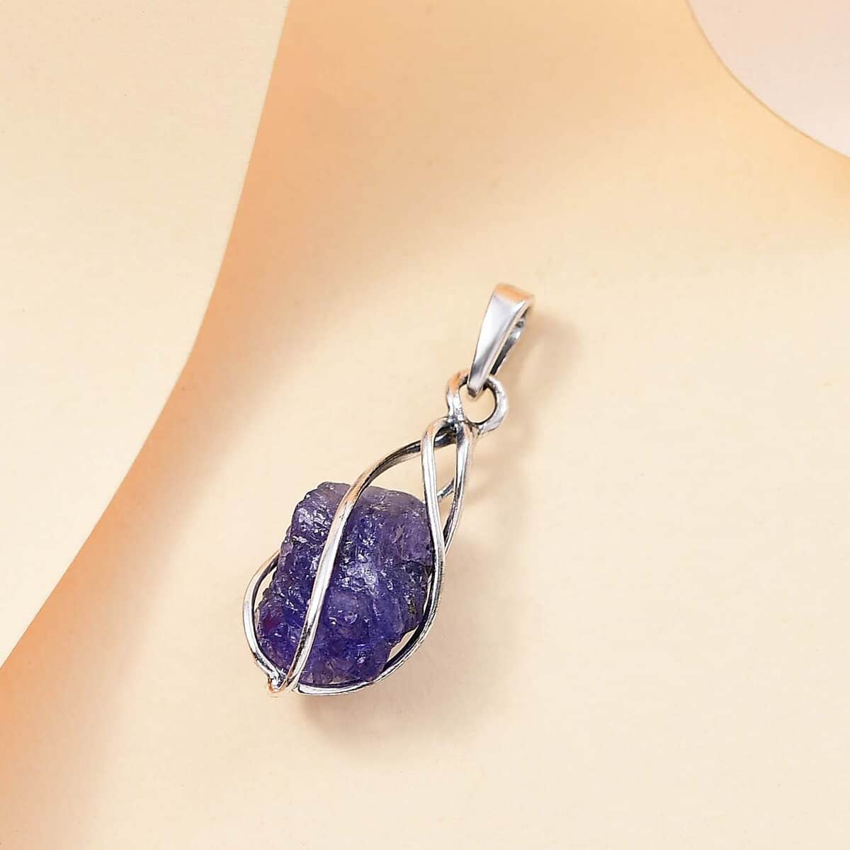 Artisan Crafted Rough Cut Tanzanite 7.50 ctw Fancy Pendant in Sterling Silver image number 1