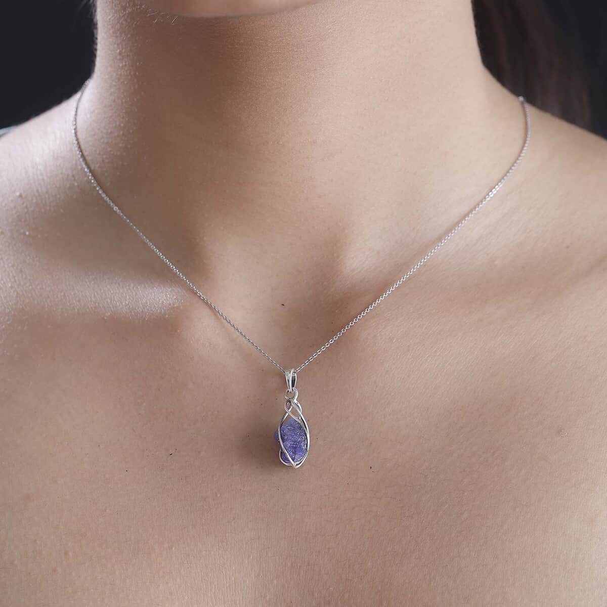 Artisan Crafted Rough Cut Tanzanite 7.50 ctw Fancy Pendant in Sterling Silver image number 2