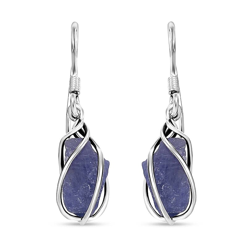 D'Joy Artisan Crafted Rough Cut Tanzanite 10.40 ctw Fancy Earrings in Sterling Silver