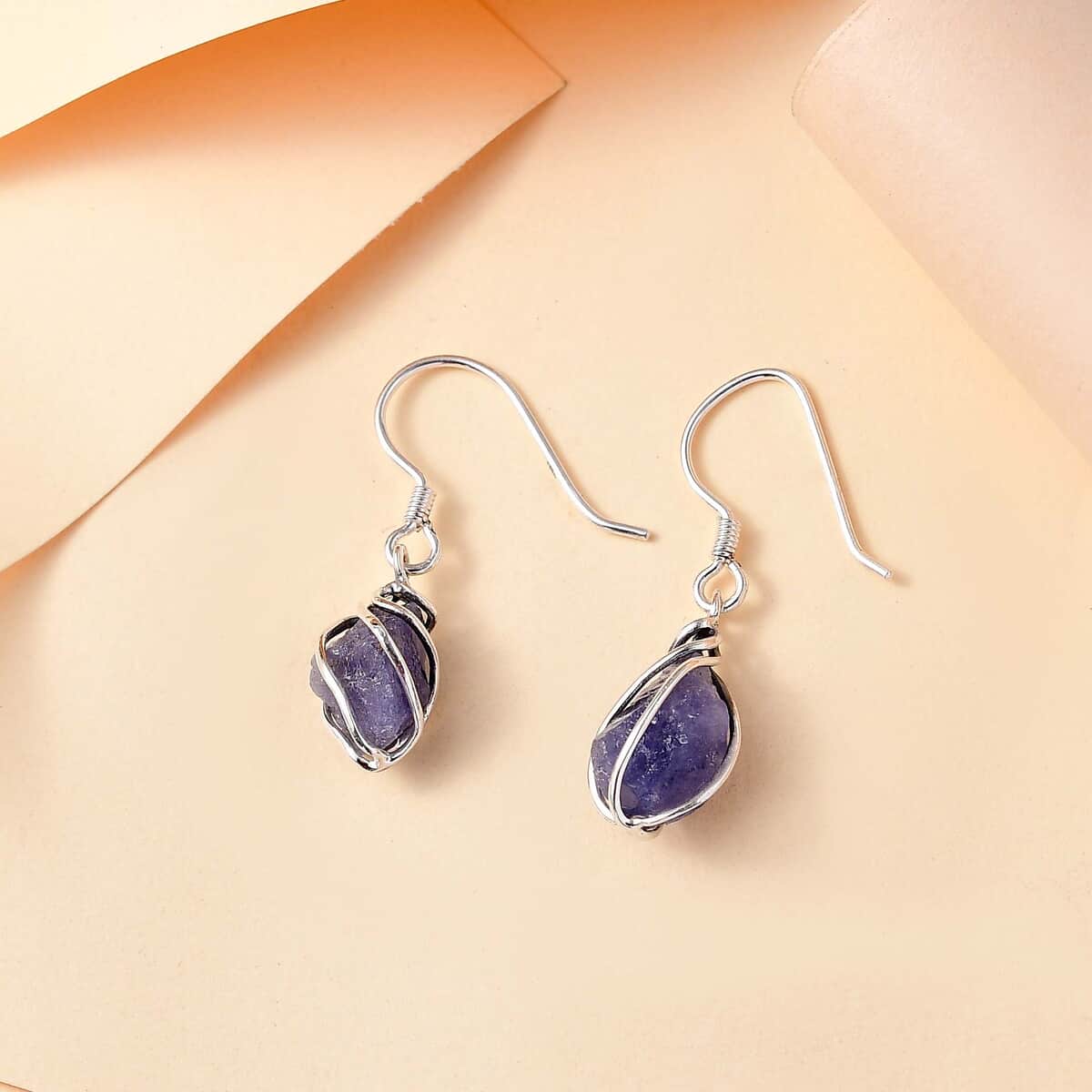 Artisan Crafted Rough Cut Tanzanite 10.40 ctw Fancy Earrings in Sterling Silver image number 1