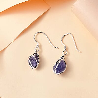 D'Joy Artisan Crafted Rough Cut Tanzanite 10.40 ctw Fancy Earrings in Sterling Silver