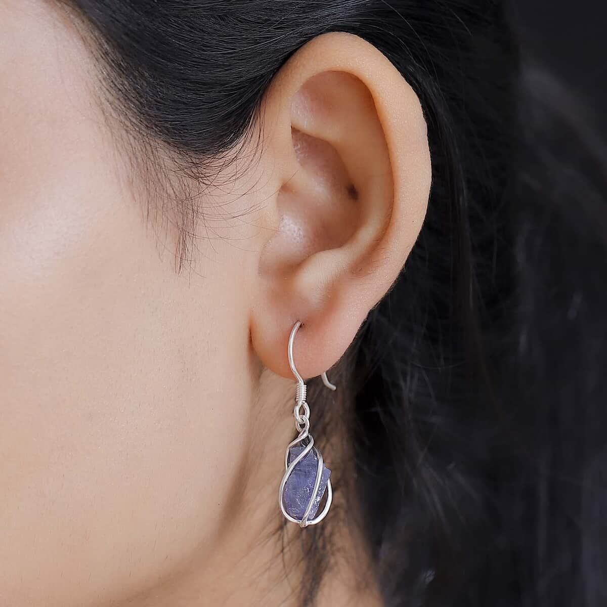 Artisan Crafted Rough Cut Tanzanite 10.40 ctw Fancy Earrings in Sterling Silver image number 2