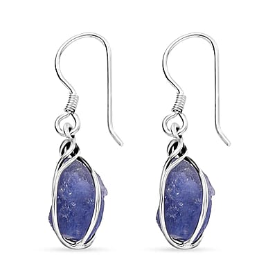 D'Joy Artisan Crafted Rough Cut Tanzanite 10.40 ctw Fancy Earrings in Sterling Silver