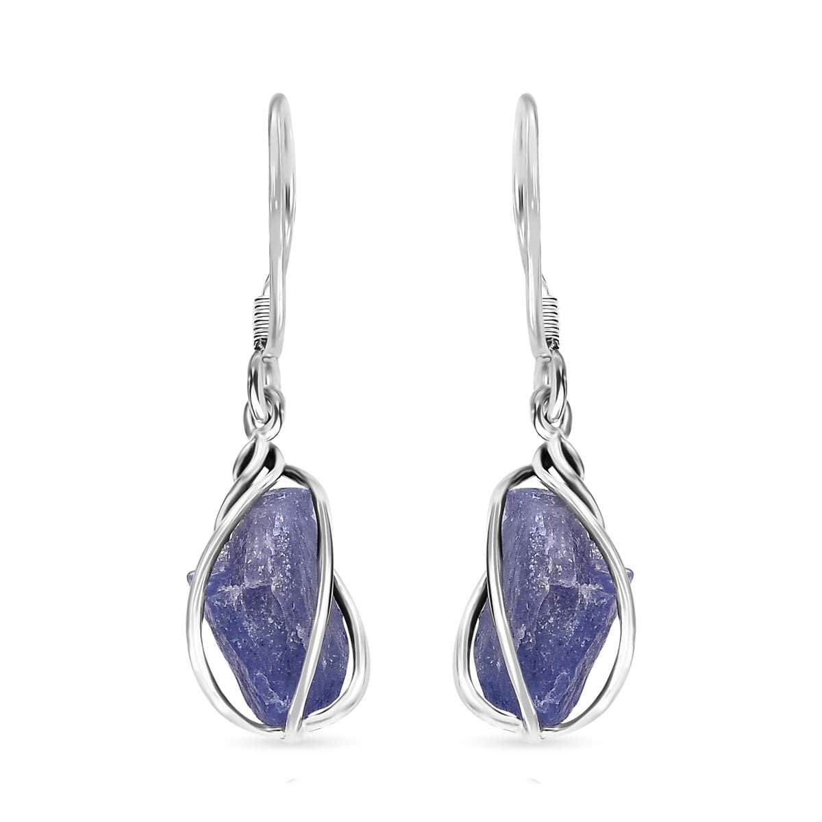 Artisan Crafted Rough Cut Tanzanite 10.40 ctw Fancy Earrings in Sterling Silver image number 4