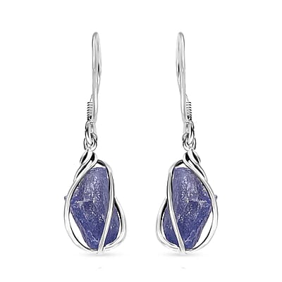 D'Joy Artisan Crafted Rough Cut Tanzanite 10.40 ctw Fancy Earrings in Sterling Silver