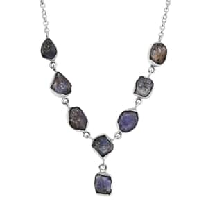 Artisan Crafted Rough Cut Tanzanite 27.20 ctw Fancy Necklace in Sterling Silver 18-20 Inches