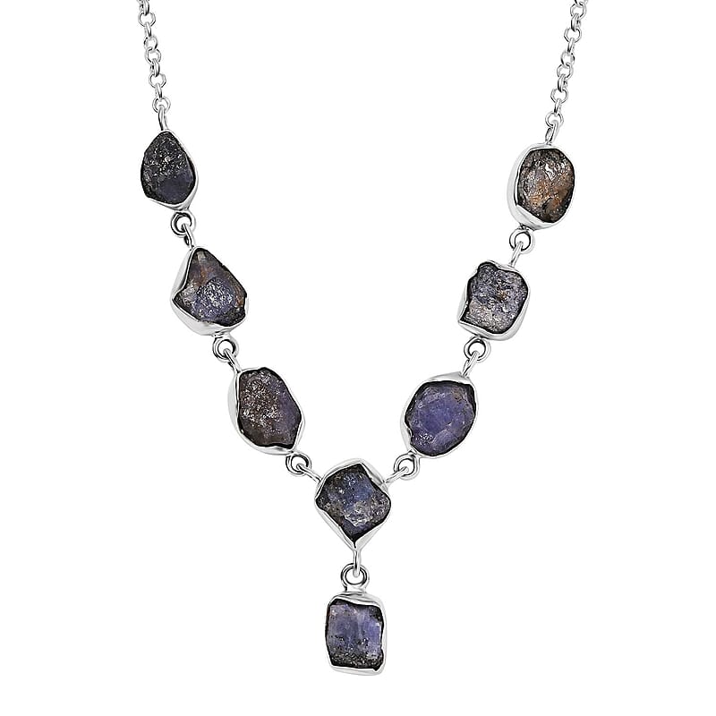 D'Joy Artisan Crafted Rough Cut Tanzanite 27.20 ctw Fancy Necklace in Sterling Silver 18-20 Inches
