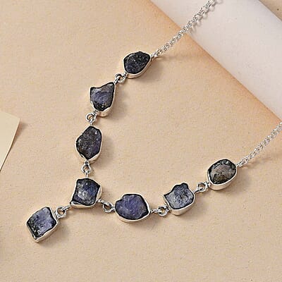 D'Joy Artisan Crafted Rough Cut Tanzanite 27.20 ctw Fancy Necklace in Sterling Silver 18-20 Inches