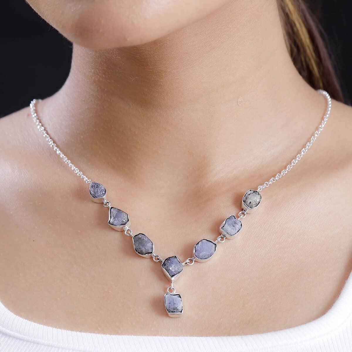 Artisan Crafted Rough Cut Tanzanite 27.20 ctw Fancy Necklace in Sterling Silver 18-20 Inches image number 2