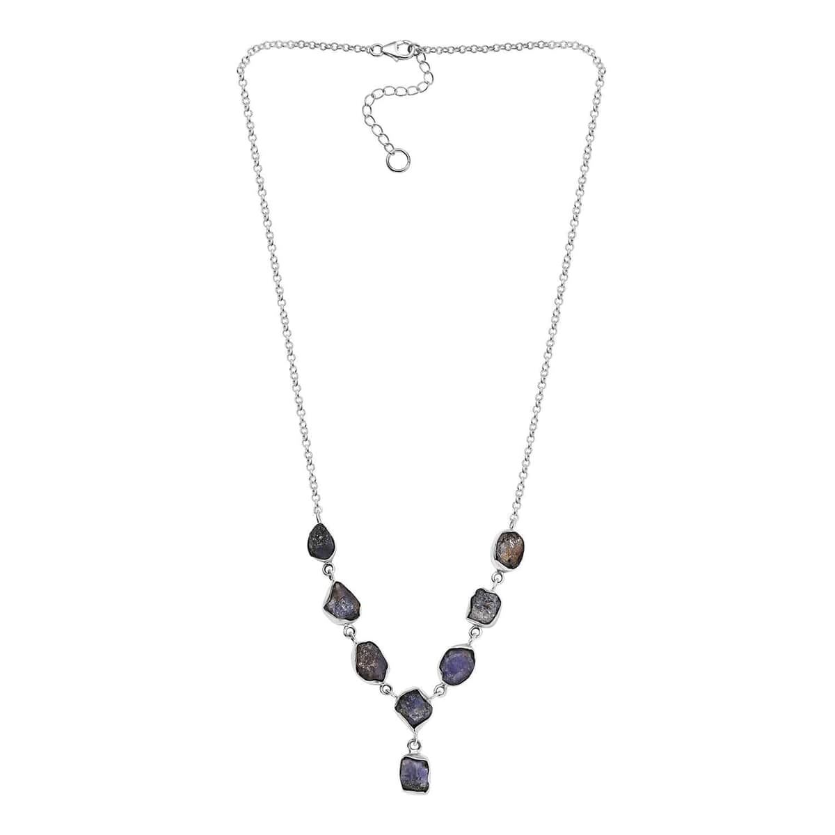 Artisan Crafted Rough Cut Tanzanite 27.20 ctw Fancy Necklace in Sterling Silver 18-20 Inches image number 3