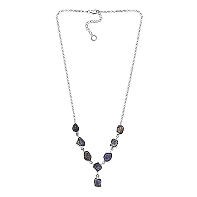 D'Joy Artisan Crafted Rough Cut Tanzanite 27.20 ctw Fancy Necklace in Sterling Silver 18-20 Inches