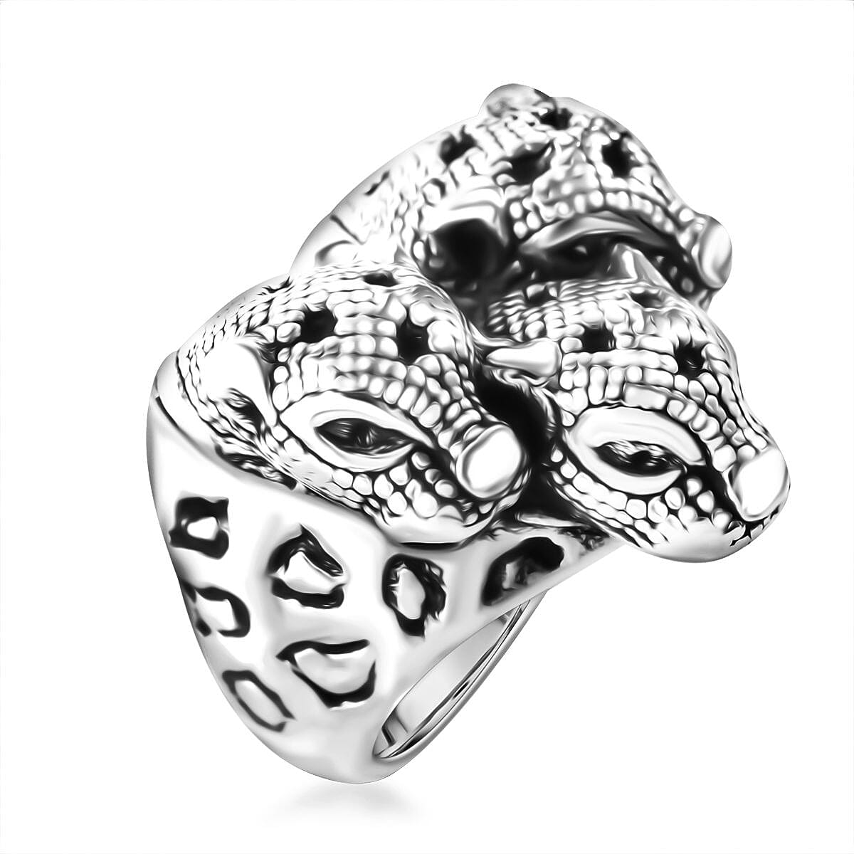 Sterling Silver Three Cheetah Head Ring (Size 6.0) 10 Grams image number 2