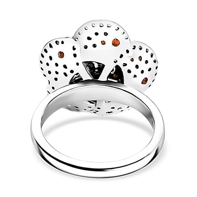 Mozambique Garnet and White Zircon 1.90 ctw Flower Ring in Platinum Over Sterling Silver (Size 10.0)