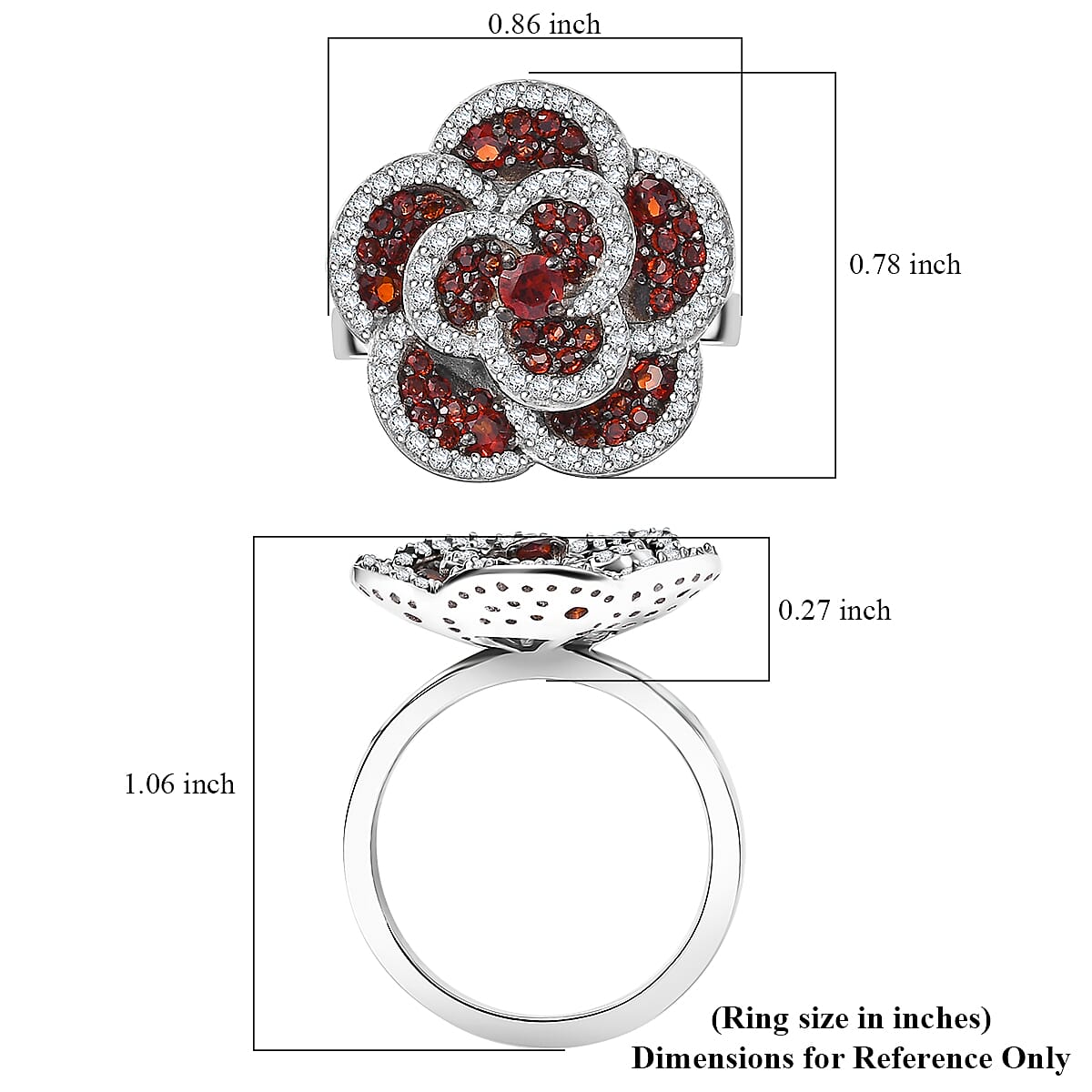 Mozambique Garnet and White Zircon 1.90 ctw Flower Ring in Platinum Over Sterling Silver (Size 8.0) image number 5