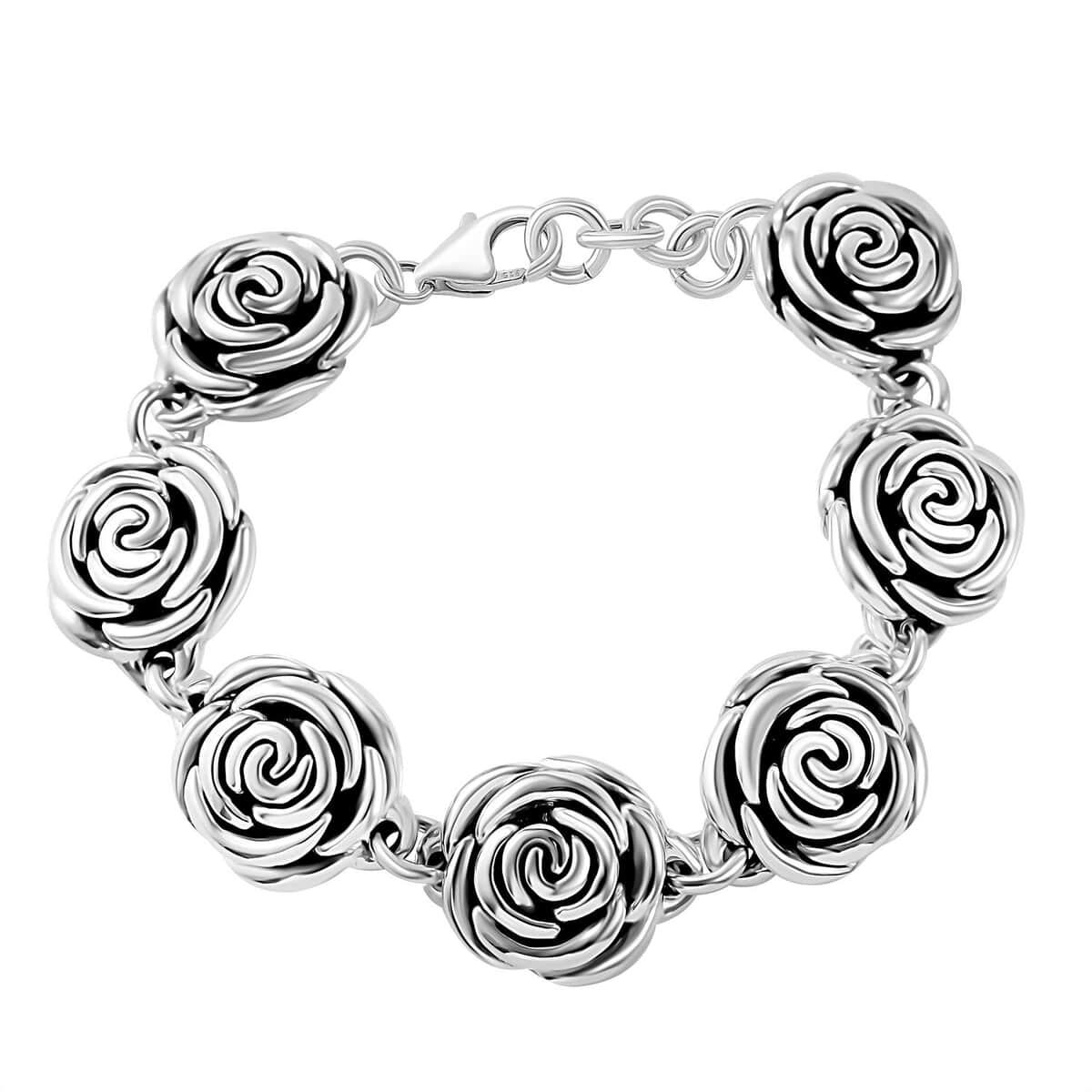 Sterling Silver Rose Bracelet (6.50 In) (16.76 g) image number 0