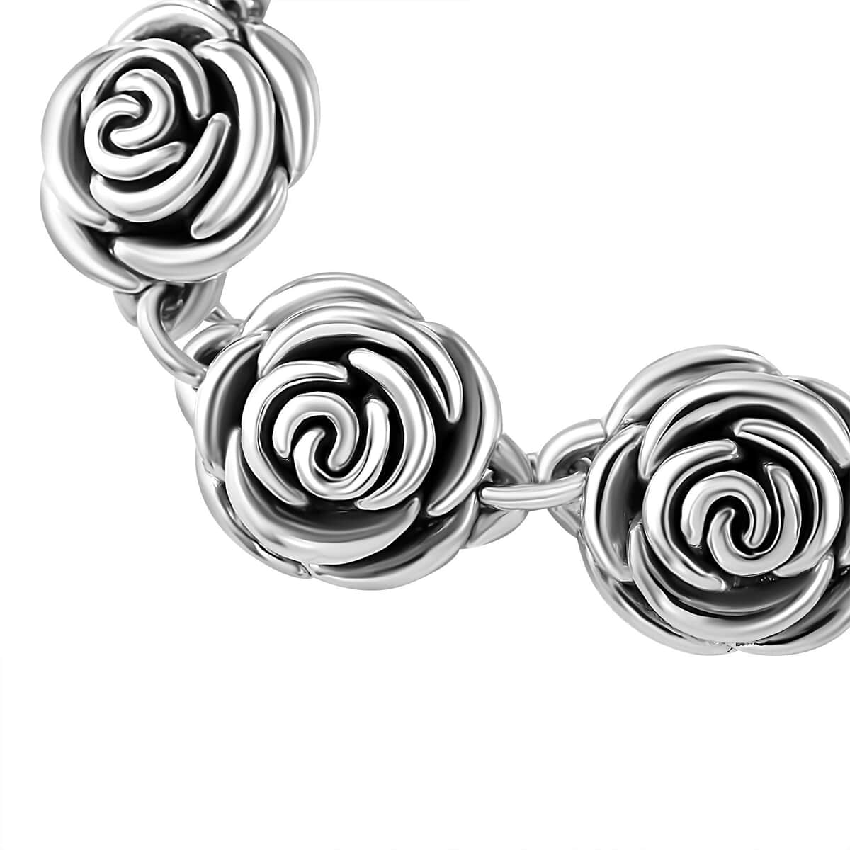 Sterling Silver Rose Bracelet (6.50 In) (16.76 g) image number 1