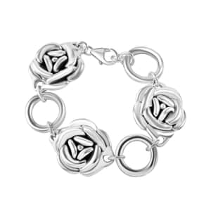 Sterling Silver Floral Bracelet (6.50 In) 21.95 Grams