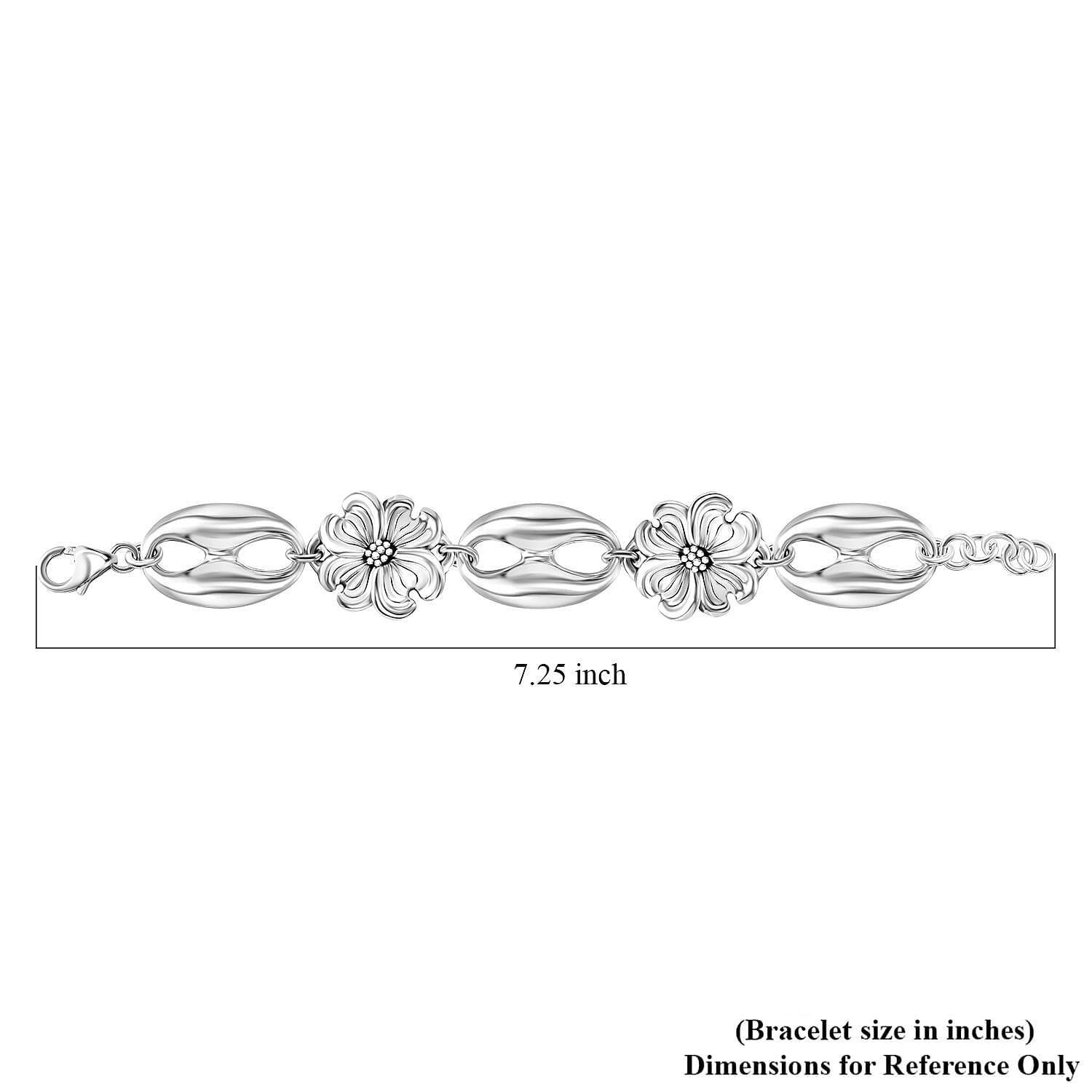 Floral Bracelet in Sterling Silver (7.25 In) 16.58 Grams