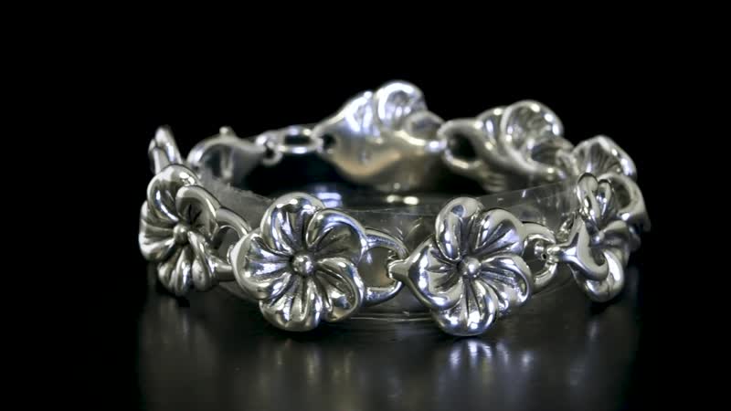 Sterling Silver Rose Bracelet (6.50 In) (16.76 g)