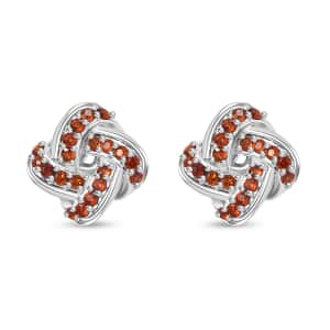 Mozambique Garnet 0.50 ctw Knot Stud Earrings in Rhodium Over Sterling Silver