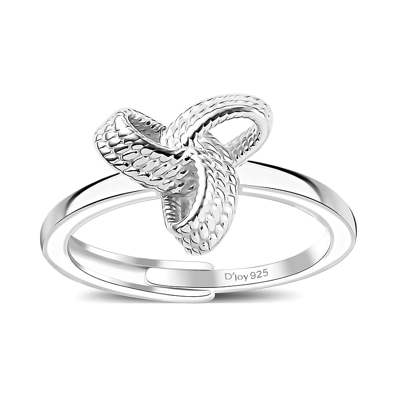 Sterling Silver Love knot Adjustable Ring (Size 11.0) 2.50 Grams