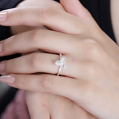 Sterling Silver Love knot Adjustable Ring (Size 11.0) 2.50 Grams