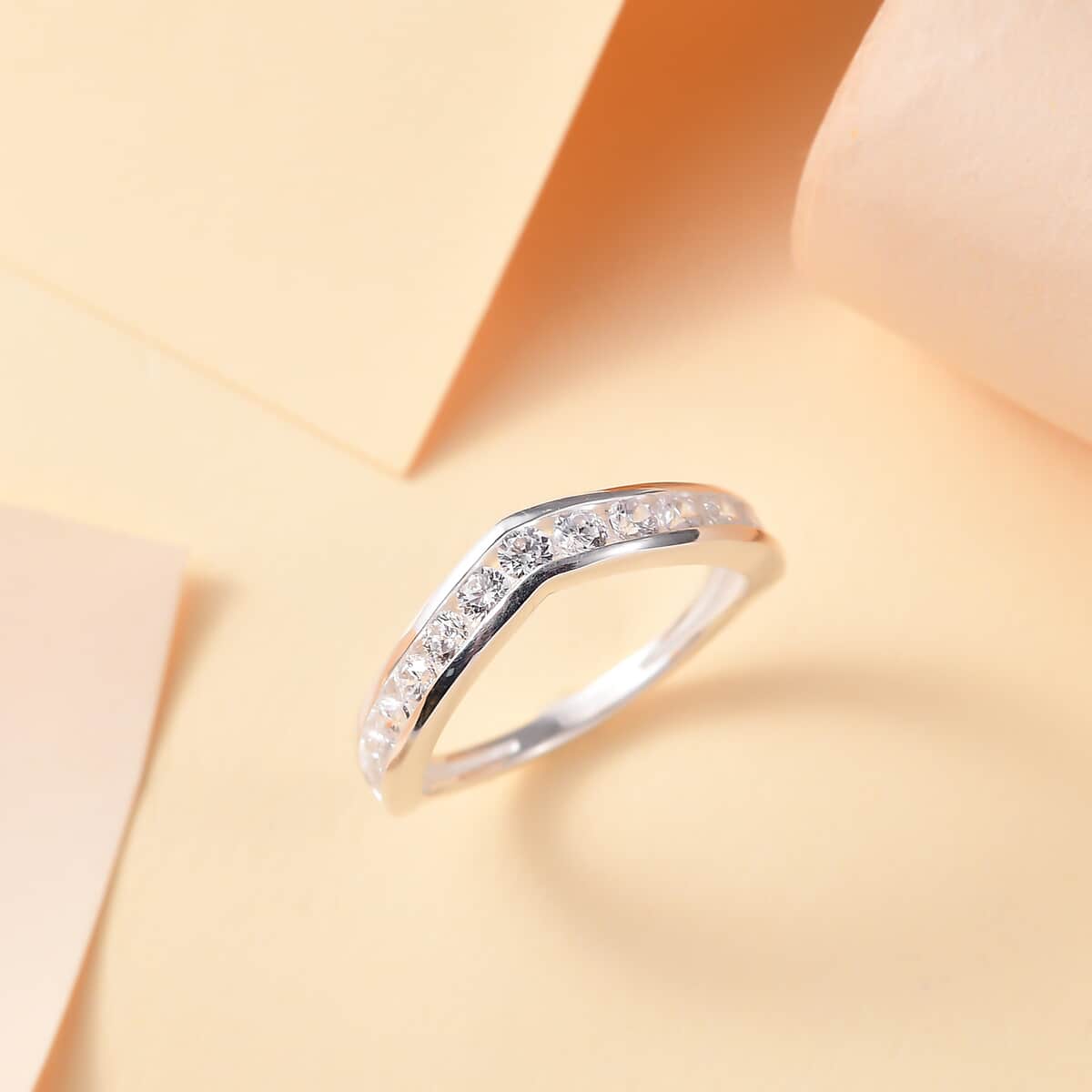 Simulated Diamond Wishbone Ring in Sterling Silver (Size 10.0) 1.15 ctw image number 1