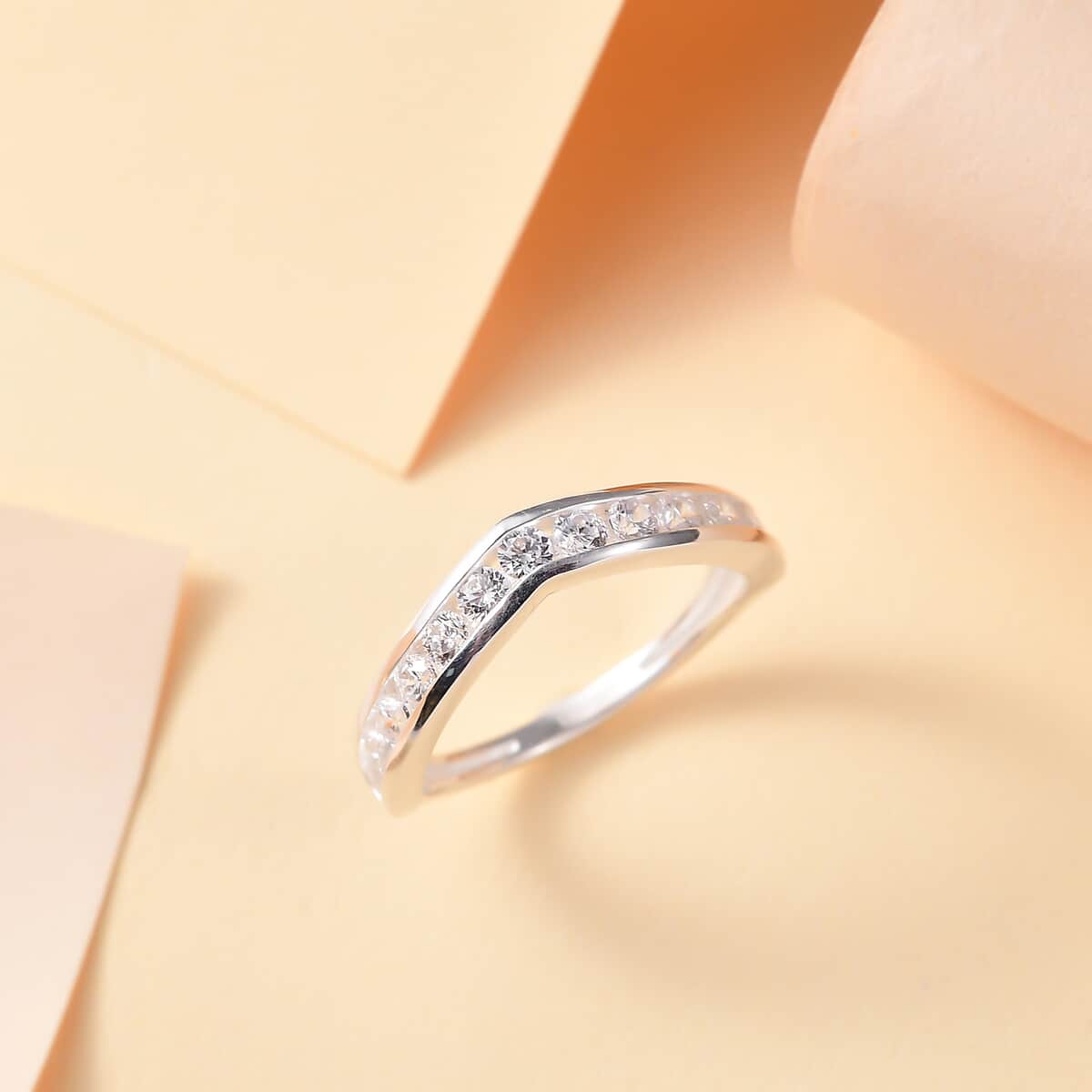 Simulated Diamond 1.15 ctw Wishbone Ring in Sterling Silver (Size 6.0)  image number 1