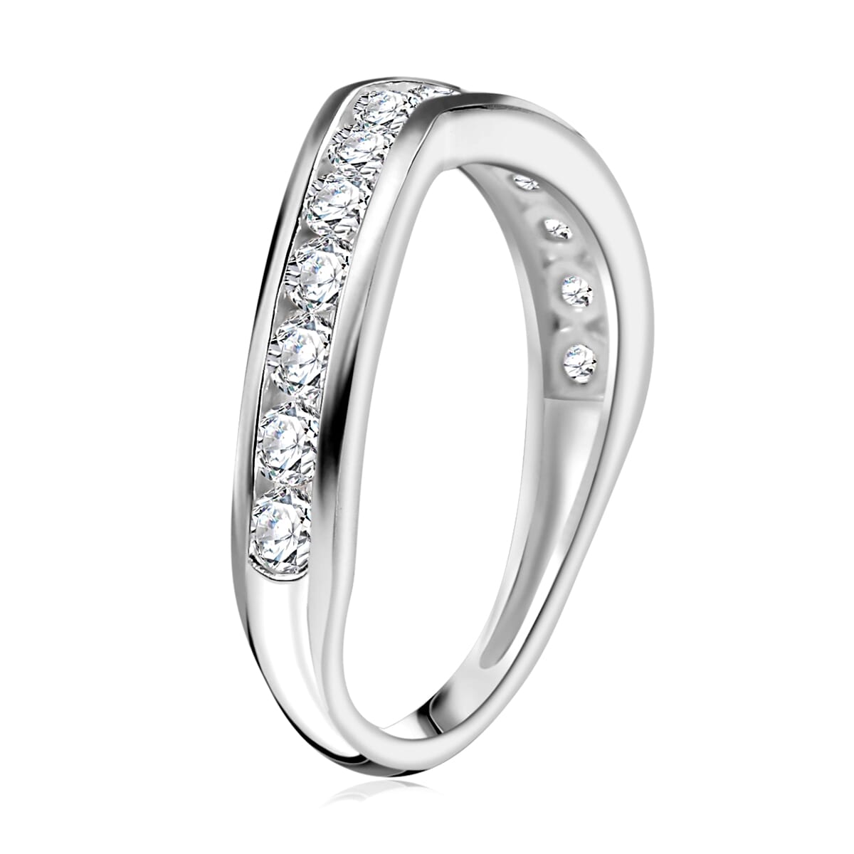 D'Joy Simulated Diamond 1.15 ctw Wishbone Ring in Sterling Silver (Size 7.0) image number 3