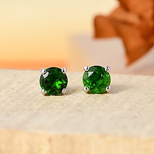 Chrome Diopside 1.10 ctw Stud Earrings in Rhodium Over Sterling Silver