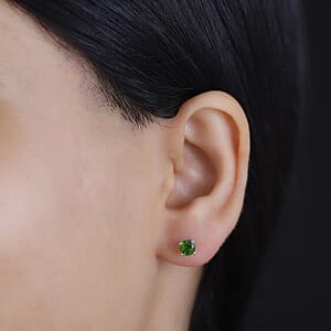 Chrome Diopside 1.10 ctw Stud Earrings in Rhodium Over Sterling Silver