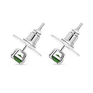 Chrome Diopside 1.10 ctw Stud Earrings in Rhodium Over Sterling Silver