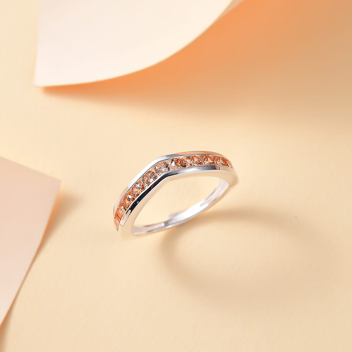 D'Joy Simulated Champagne Color Diamond 1.15 ctw Wishbone Ring in Sterling Silver (Size 6.0) image number 1