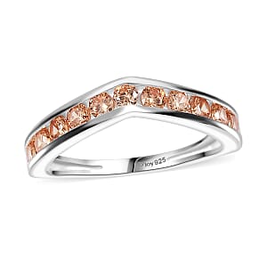D'Joy Simulated Champagne Color Diamond 1.15 ctw Wishbone Ring in Sterling Silver (Size 9.0)