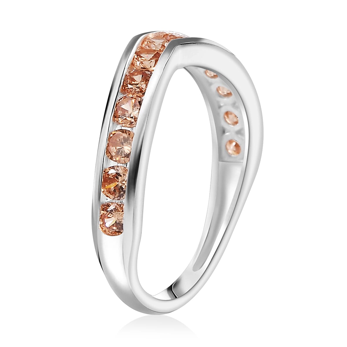 D'Joy Simulated Champagne Color Diamond 1.15 ctw Wishbone Ring in Sterling Silver (Size 9.0) image number 3