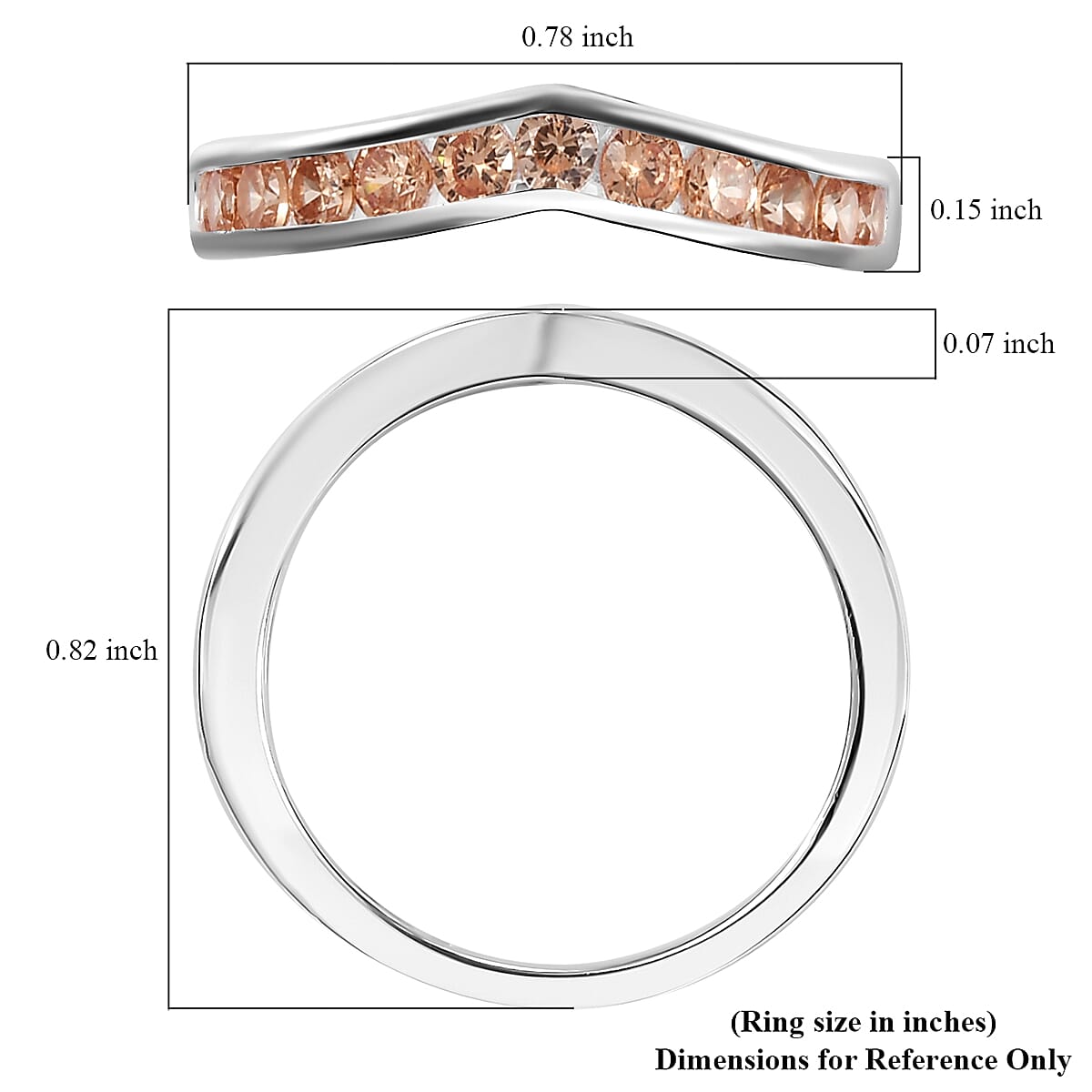 D'Joy Simulated Champagne Color Diamond 1.15 ctw Wishbone Ring in Sterling Silver (Size 9.0) image number 5