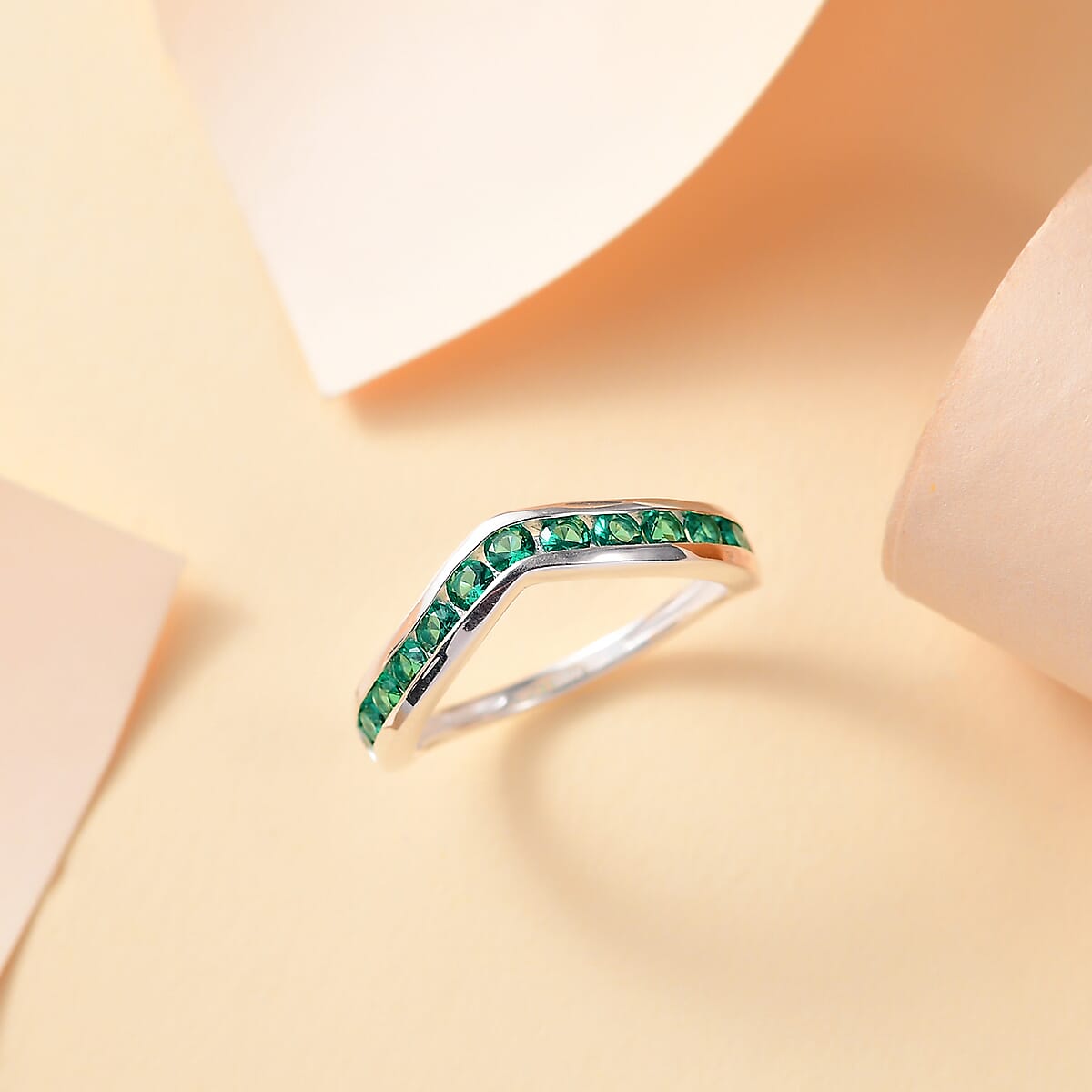 D'Joy Simulated Green Diamond 1.00 ctw Wishbone Ring in Sterling Silver (Size 7.0) image number 1