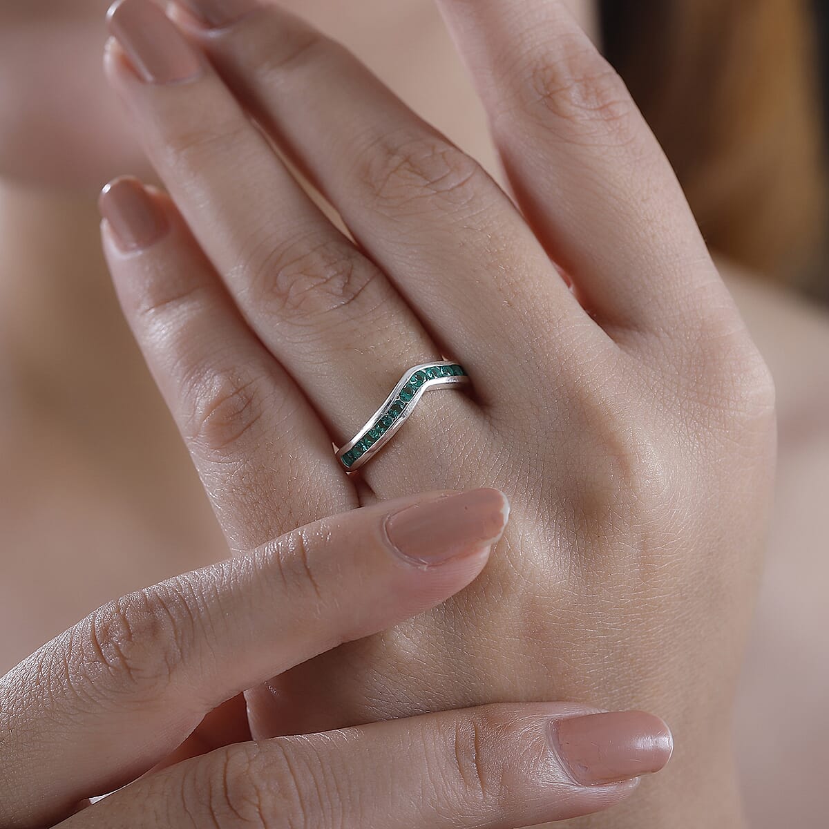D'Joy Simulated Green Diamond 1.00 ctw Wishbone Ring in Sterling Silver (Size 7.0) image number 2