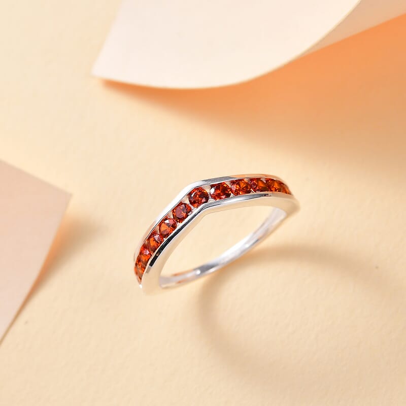 D'Joy Simulated Garnet Color Diamond 1.10 ctw Wishbone Ring in Sterling Silver (Size 9.0)