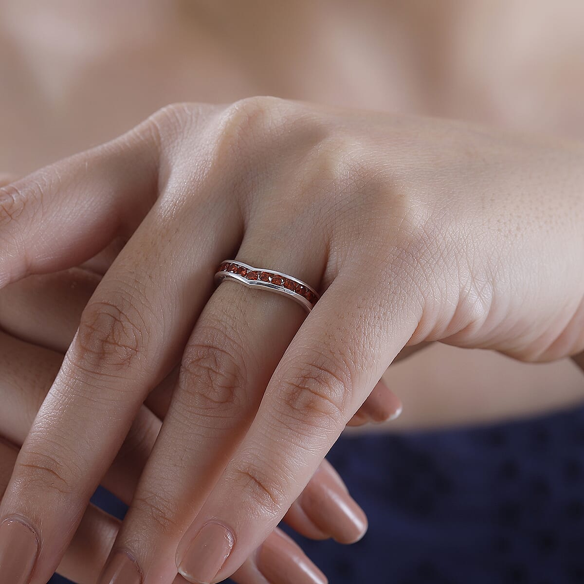 D'Joy Simulated Garnet Color Diamond 1.10 ctw Wishbone Ring in Sterling Silver (Size 9.0) image number 2