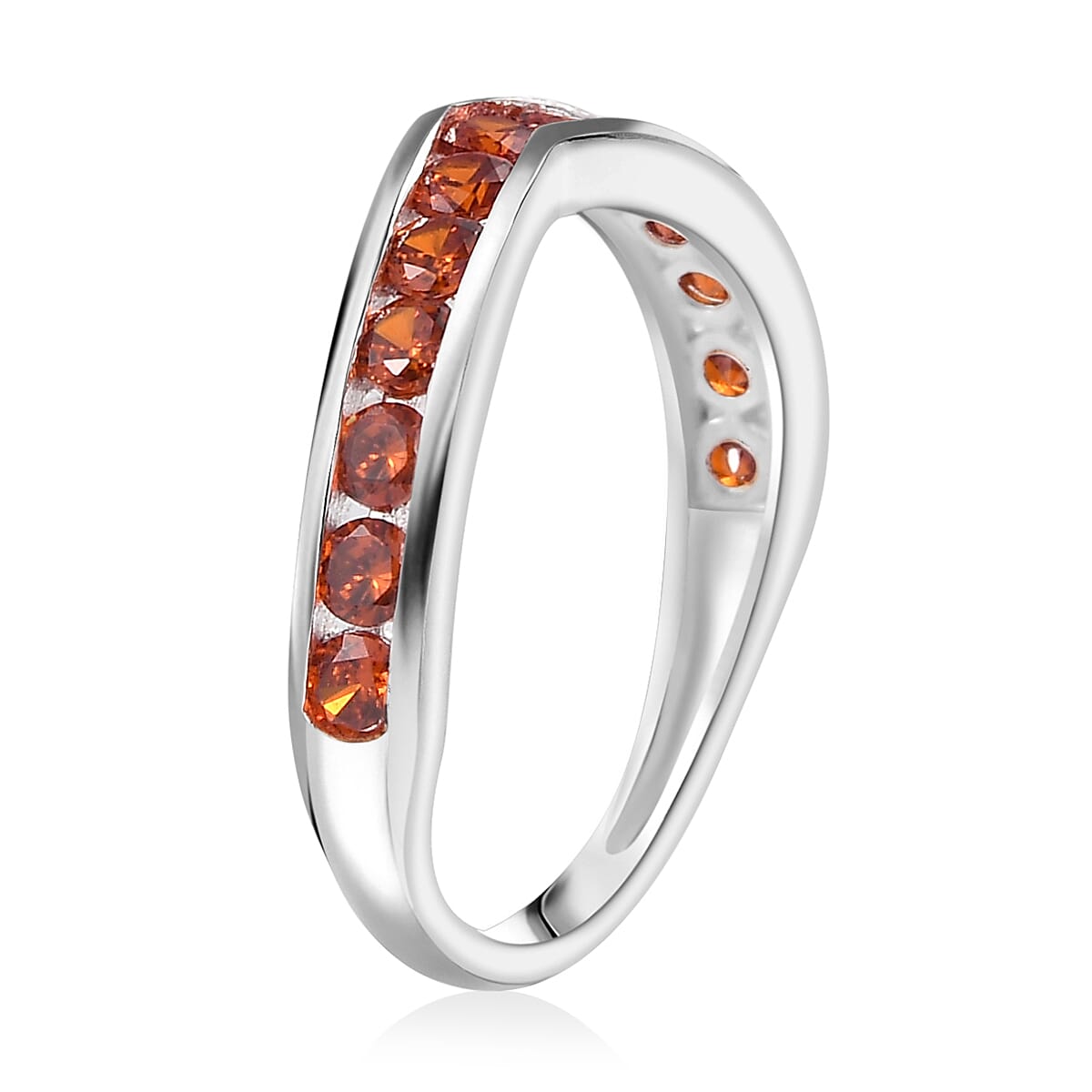 D'Joy Simulated Garnet Color Diamond 1.10 ctw Wishbone Ring in Sterling Silver (Size 9.0) image number 3
