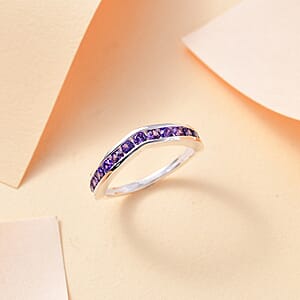 D'Joy Simulated Purple Diamond 1.10 ctw Wishbone Ring in Sterling Silver (Size 6.0)