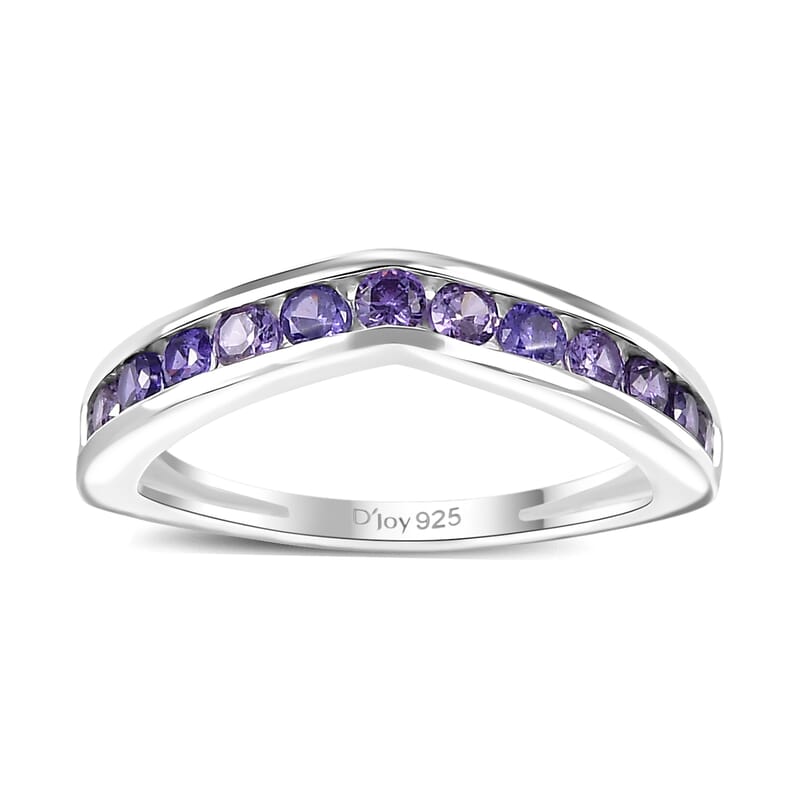 D'Joy Simulated Purple Diamond 1.10 ctw Wishbone Ring in Sterling Silver (Size 8.0)