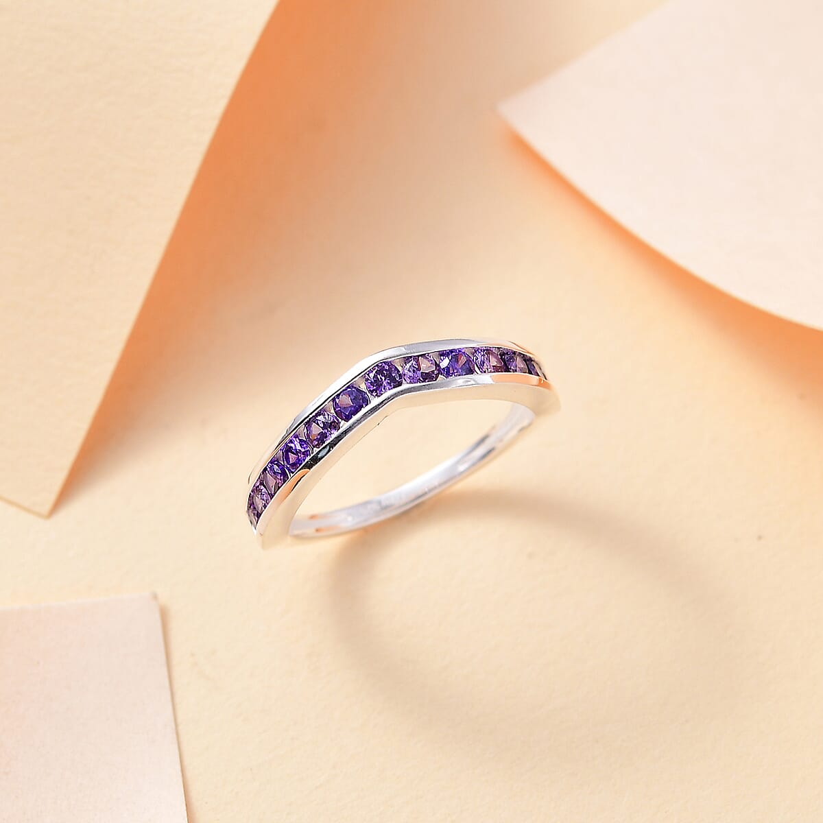 D'Joy Simulated Purple Diamond 1.10 ctw Wishbone Ring in Sterling Silver (Size 8.0) image number 1