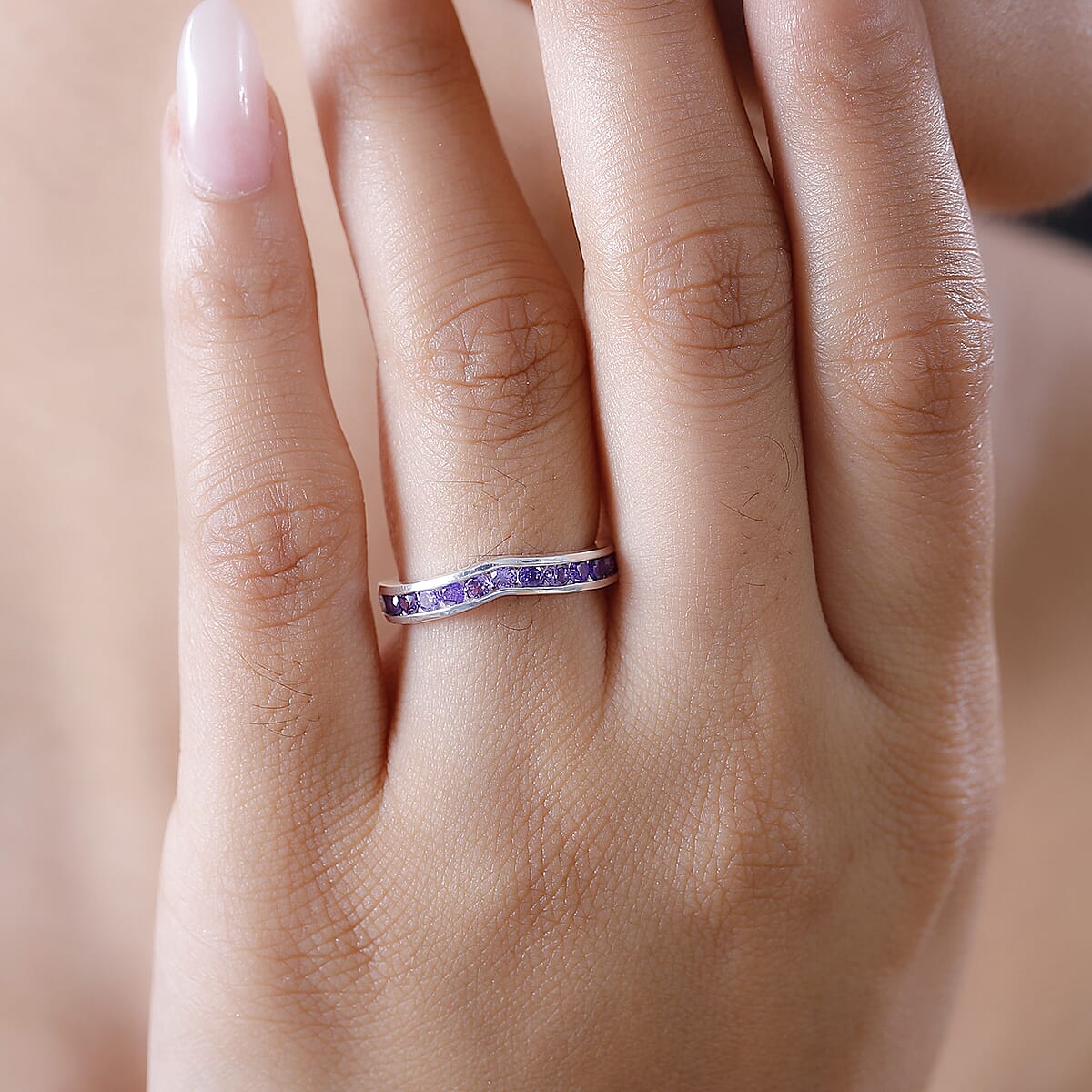 D'Joy Simulated Purple Diamond 1.10 ctw Wishbone Ring in Sterling Silver (Size 8.0) image number 2