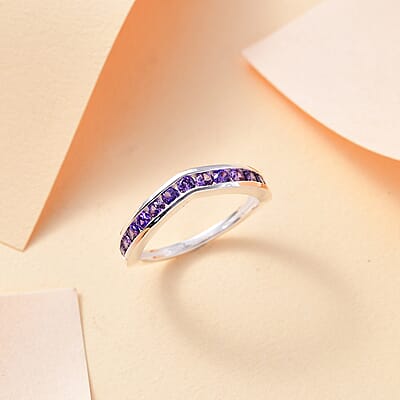 D'Joy Simulated Purple Diamond 1.10 ctw Wishbone Ring in Sterling Silver (Size 9.0)