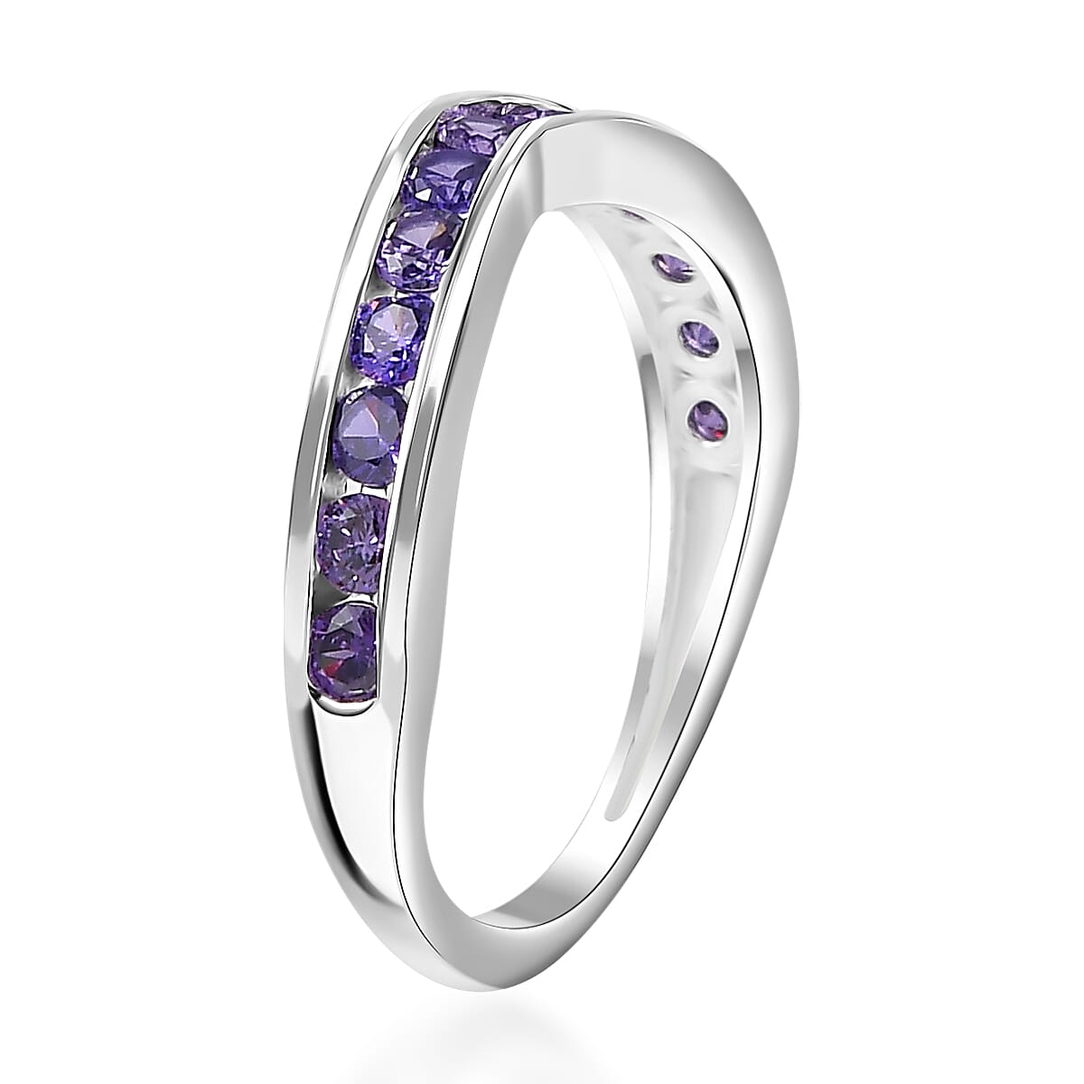 D'Joy Simulated Purple Diamond 1.10 ctw Wishbone Ring in Sterling Silver (Size 9.0)