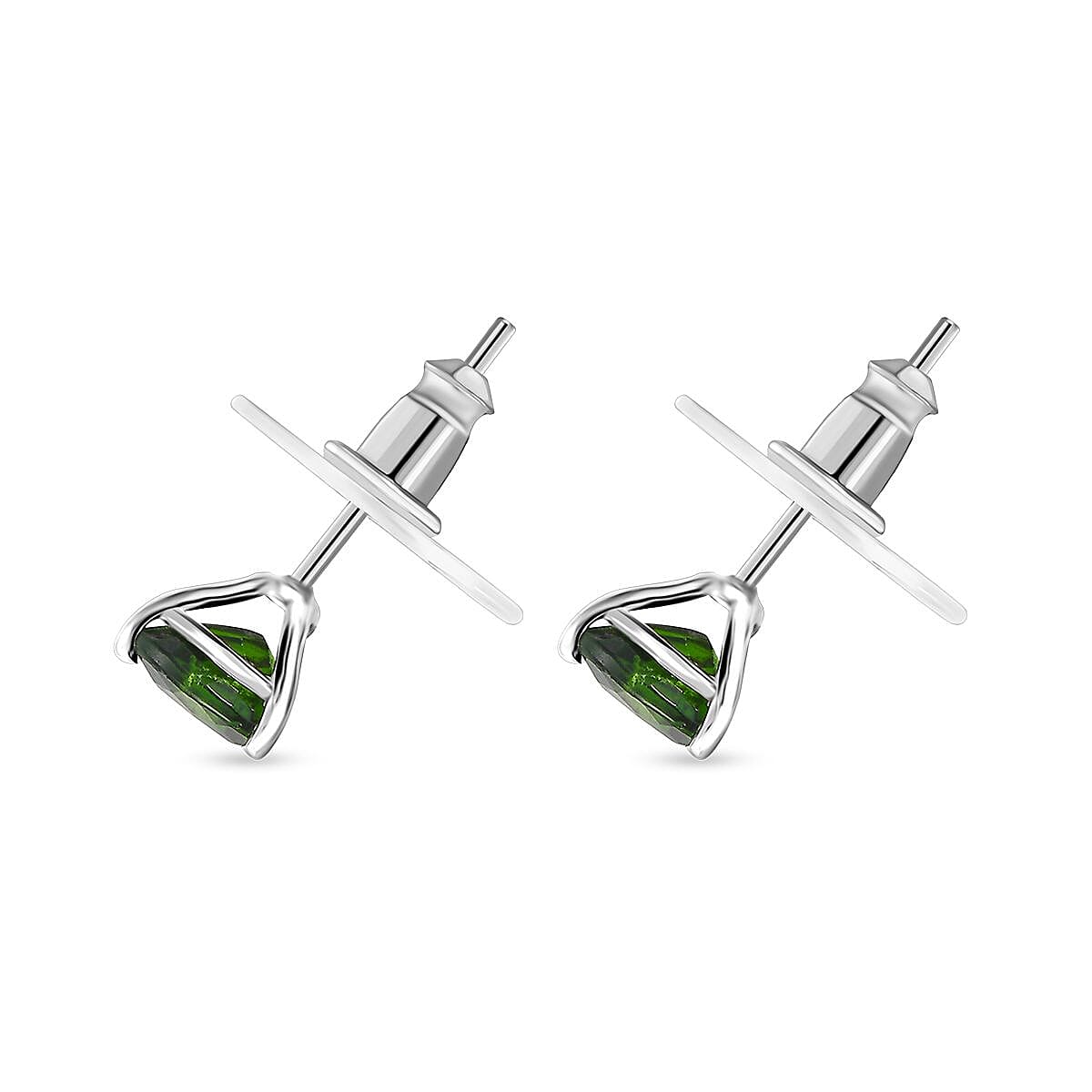 Chrome Diopside 1.80 ctw Solitaire Stud Earrings in Rhodium Over Sterling Silver image number 3